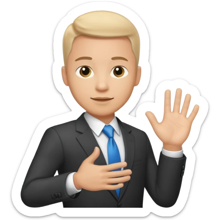 The businessman extends his hand to the side, as if he is about to give something. sticker