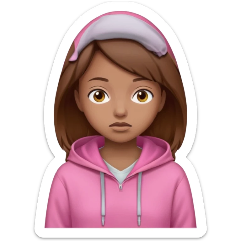 Girl with brown hair sick in a pink hoodie sticker