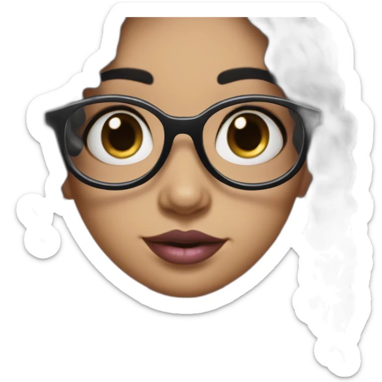 girl with black wavy hair and white skin and pink lipsand big eyes with rounded glasses sticker