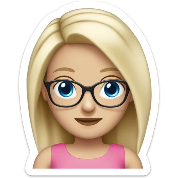 White girl blonde hair blue eyes pink dress wearing glasses  sticker