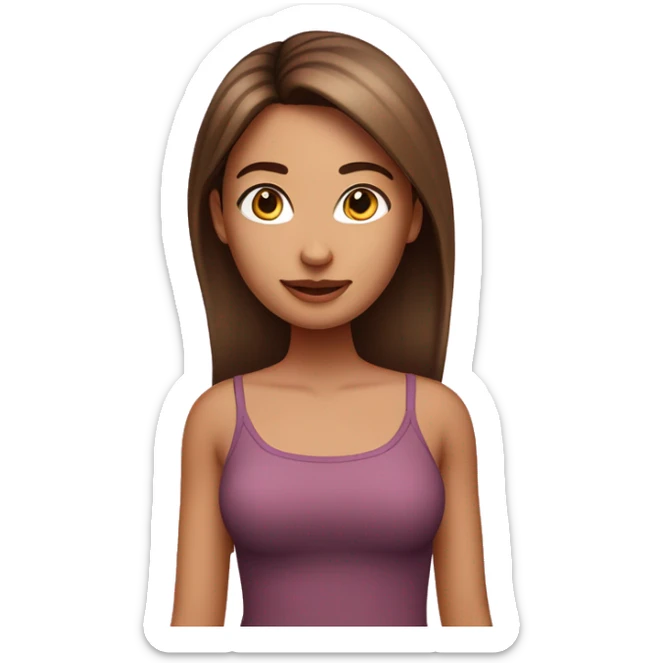 Medium shaded girl with straight brown hair and highlights wearing a pink tube top sticker