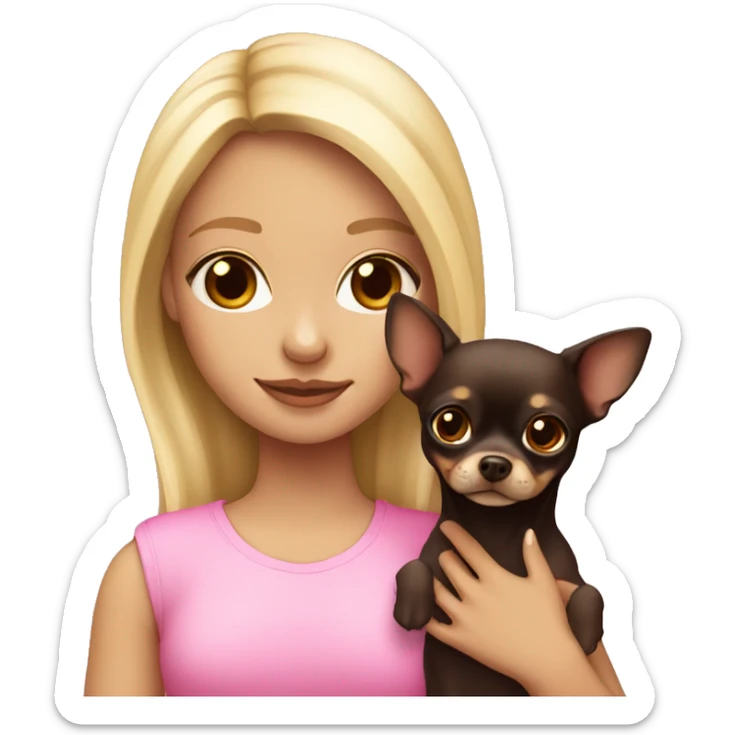 blonde girl with pink & dark brown chihuahua in her arms sticker
