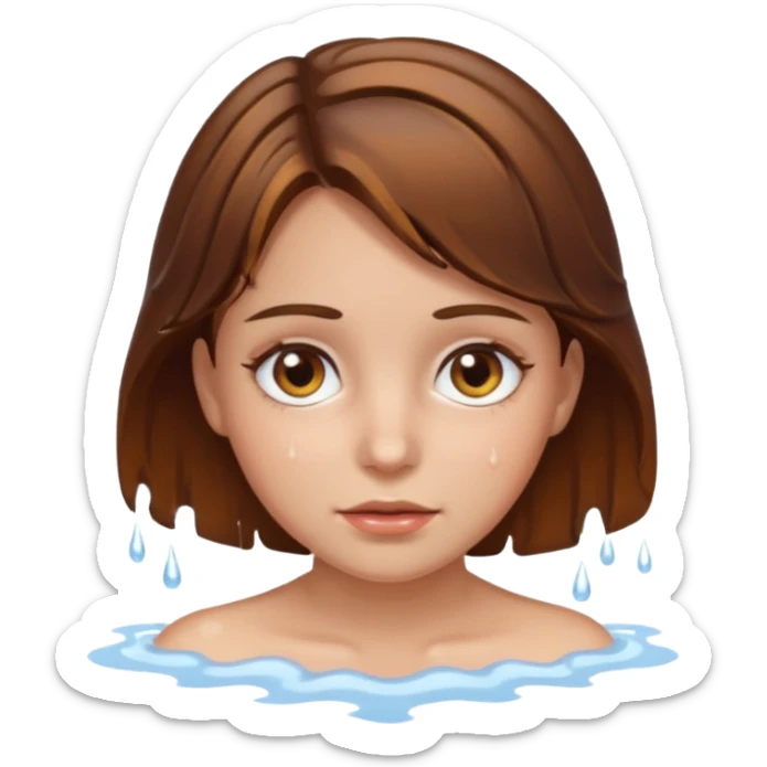 Girl with brown hair and hazel eyes and a wet face sticker