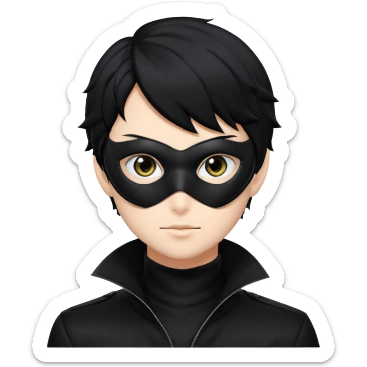Akira persona 5 in a sleek black mask, playful eyes showing sticker