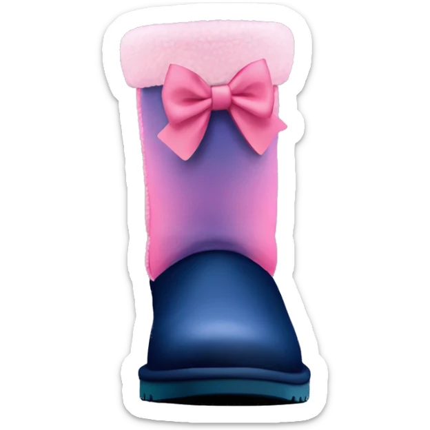 Realistic pair of pink to navy blue ombre Ugg fur boots with bow. sticker
