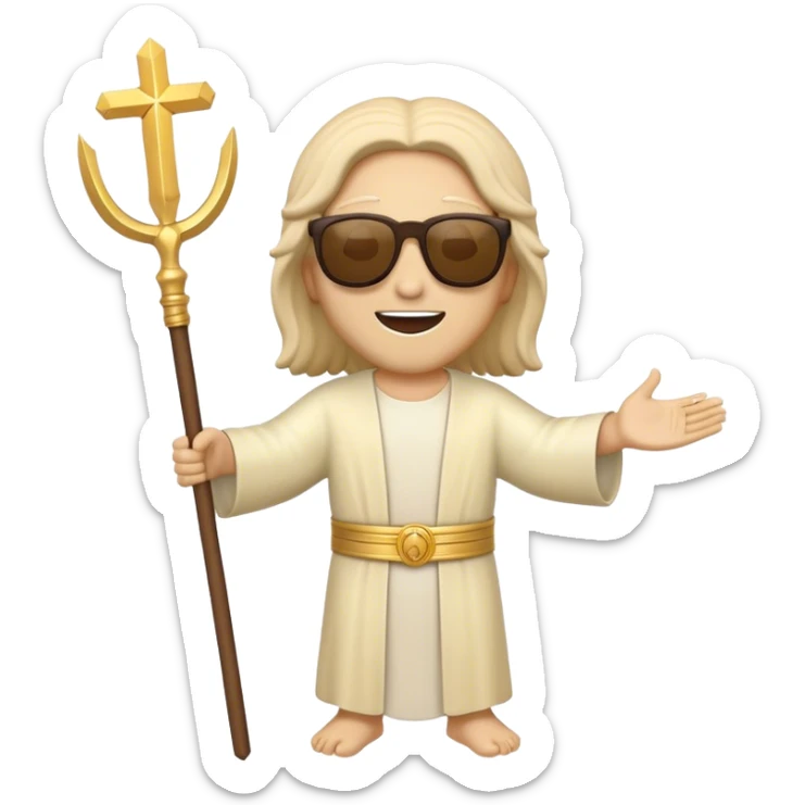figure of rejoicing Jesus with golden stick sunglases sticker