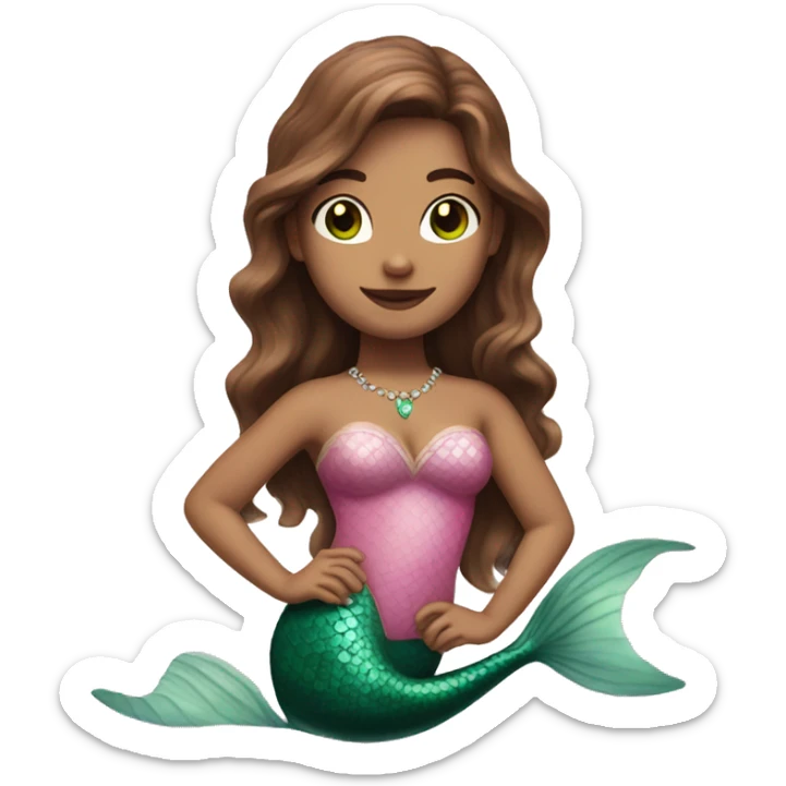 A brown-haired woman with green eyes as a mermaid, with the detail that she is pink. sticker