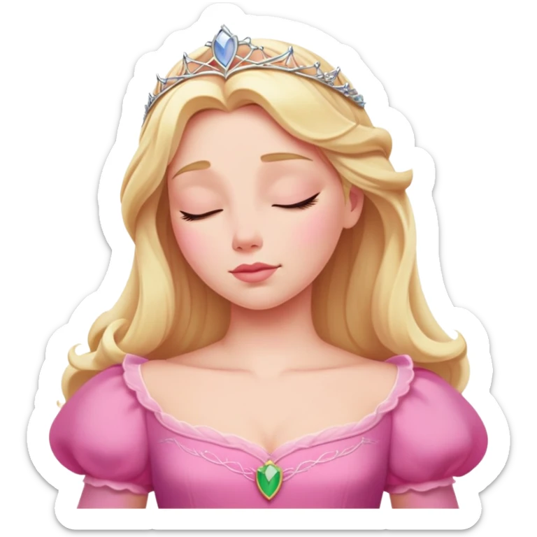Sleeping Beauty Aurora from hips up, pink dress, blonde hair, minimal style, larger size sticker