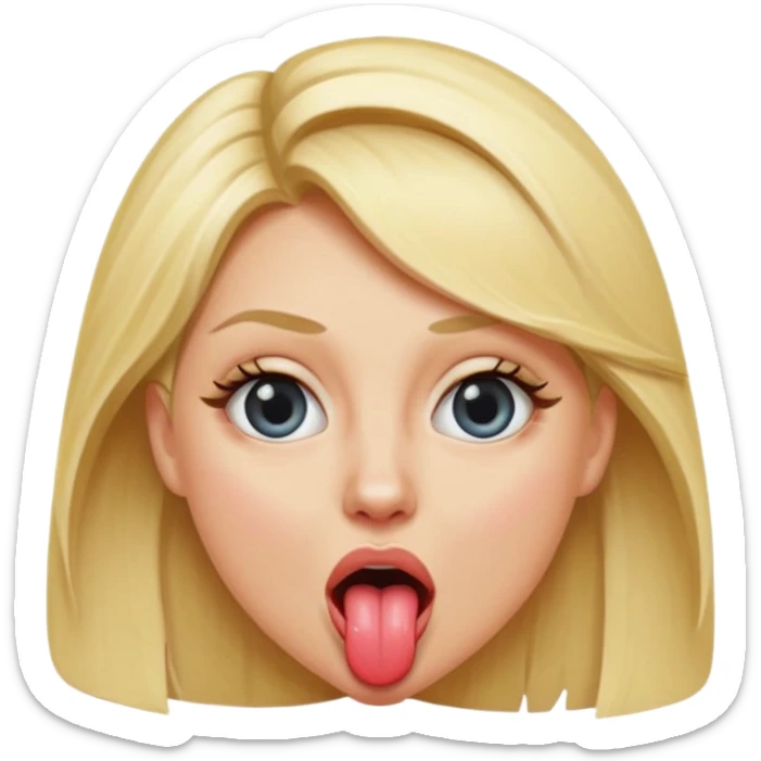 The blonde woman stuck her tongue out and her eyes were naked. sticker