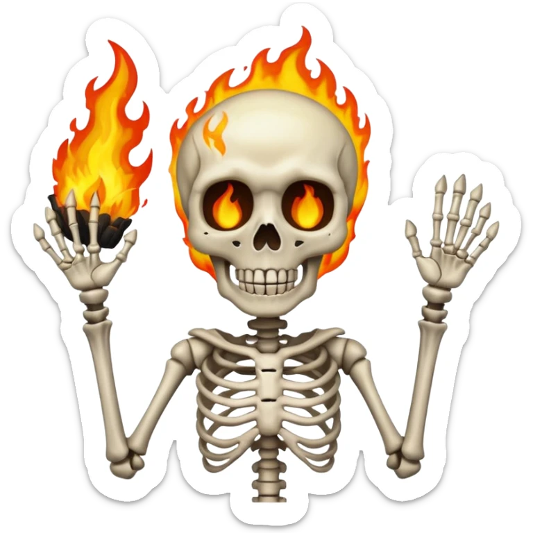 A skeleton with fire and shocked face sticker