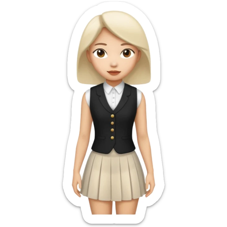 asian woman in white skirt and black women's vest sticker