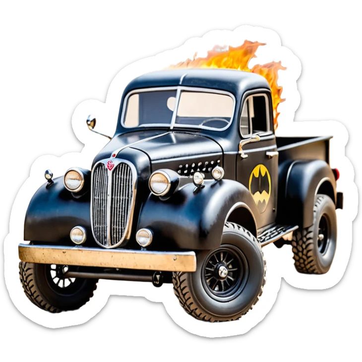 1:10 off-road lcg burning Basher Wednesday Adam’s CatWoman’s 1954 blackened tarnished hotrod jaguar extended cab rc pickup (extra wide low-profile pin tires without fenders) sticker