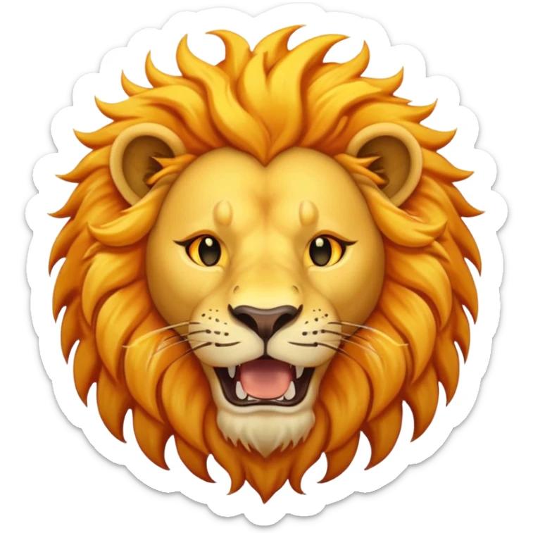 un lion avec la bouche ouverte. Au-dessus du lion, il y a un soleil. En plus, il y a des éclairs d’électricité qui se mêlent à la crinière du lion, comme s’il était chargé d’énergie. Le lion est vue de face sticker