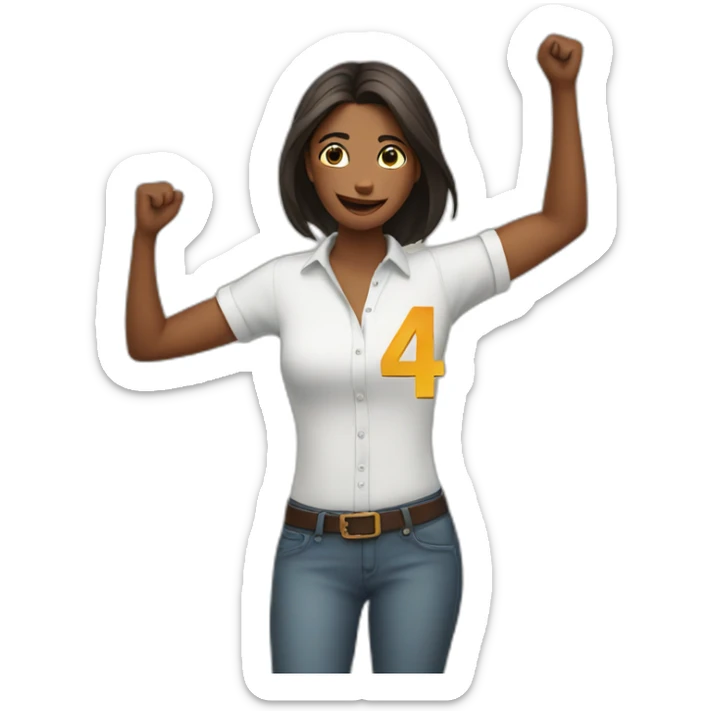 woman wearing a shirt with a horse and the number 54 on it. She has her hands in the air to celebrate sticker