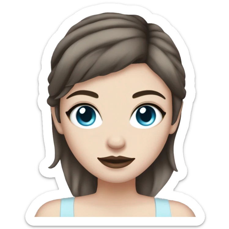 A pale white girl with tattoos on her arms, makeup, light blue eyes and dark brown hair sticker