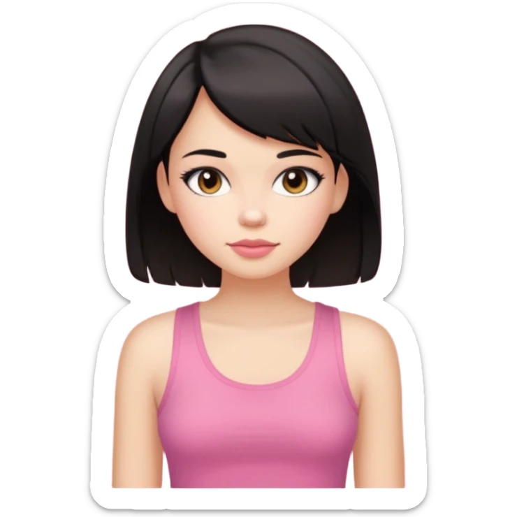 chica morena clara, corte de cabello negro y medio, con una blusa de tirantes simple, rosa y coquette sticker