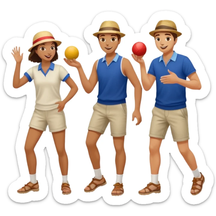 young French guys and girls playing petanque having fun sticker