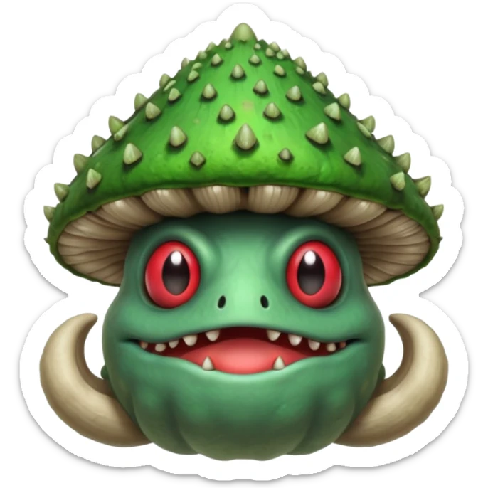 poisonous mushroom king monster portrait, head and shoulders only, giant toxic mushroom crown head, glowing green spore aura, animal-like eyes, thick fungal body texture, 3D cartoon, mobile game icon style, clean background, no text, no watermark

 sticker