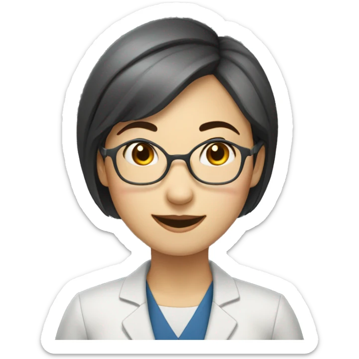 Teacher woman happy no glasses asian short hair sticker