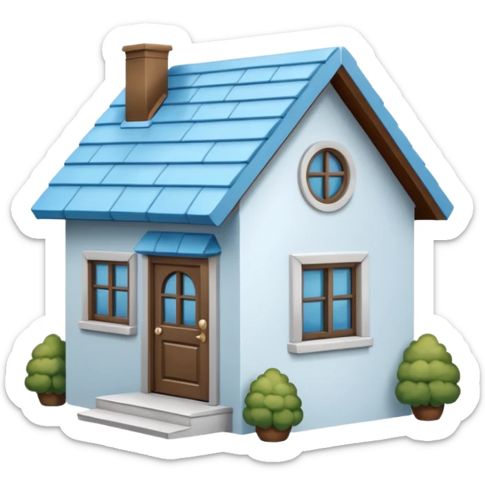 the front view of a mini house with a sky blue roof and white walls (2d) sticker