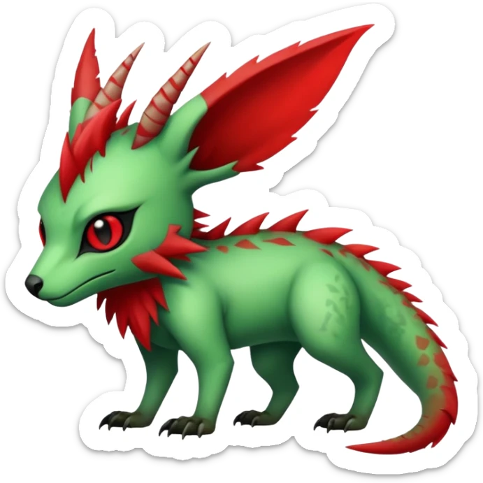 Cool Edgy Green Red ethereal badass punky Fionbri-Vernid-Trico-animal-creature full body sticker