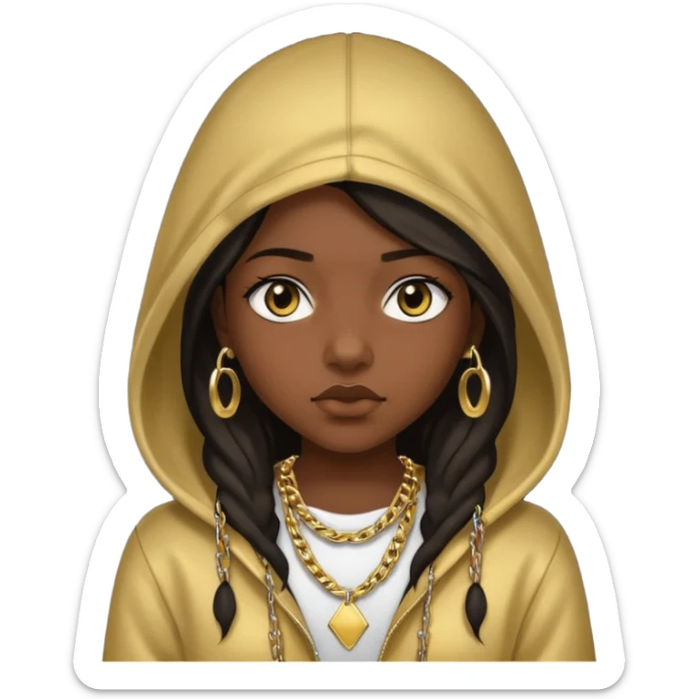 girl with a hood on with dark hair looking like a rapper sticker