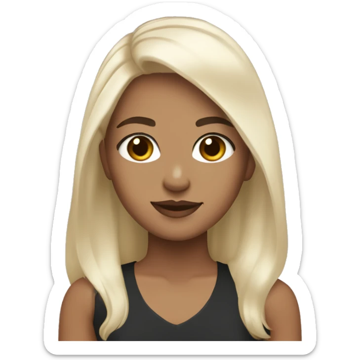 Girl with dark brown hair hazel eyes and two platinum blonde strands of hair in the front sticker