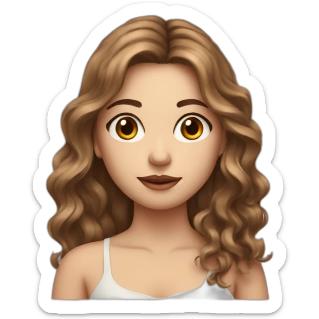 long wavy brown hair girl with thin face and makeup from head to chest sticker