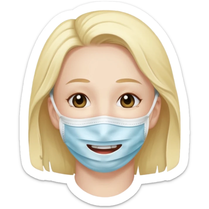 make me an emoji of a character with a tear wearing a smile face mask sticker