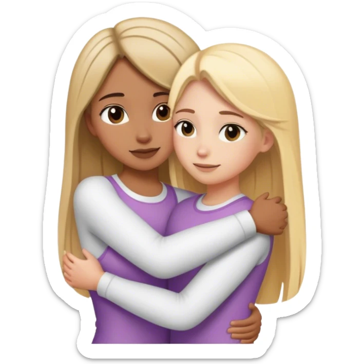 Girl with short straight brown hair hugging a girl with long blonde hair sticker