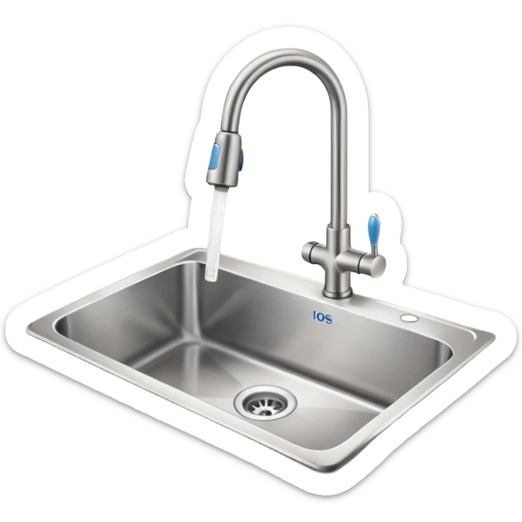 “Flat icon-style emoji of a kitchen sink and faucet, light gray and blue colors, simple clean vector look” sticker