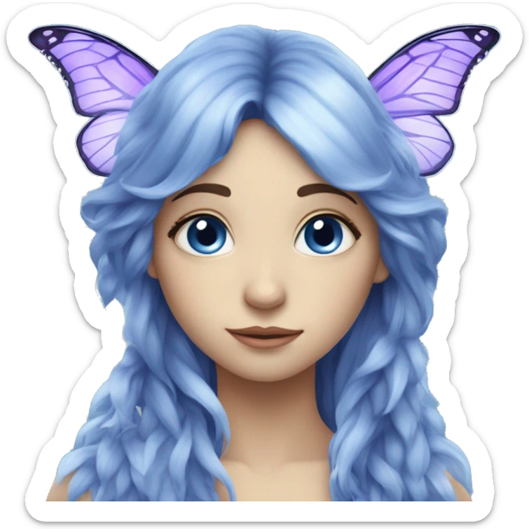 Beautiful, cornflower, fairy, blue, silver, purple, long hair, big butterfly wings sticker