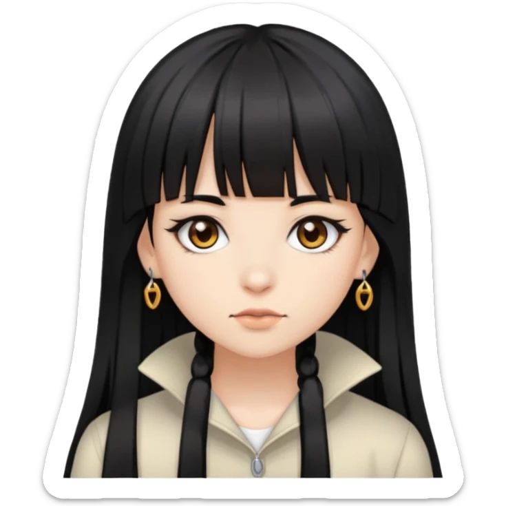 Girl with bangs and brown eyes, long straight black hair with piercings sticker