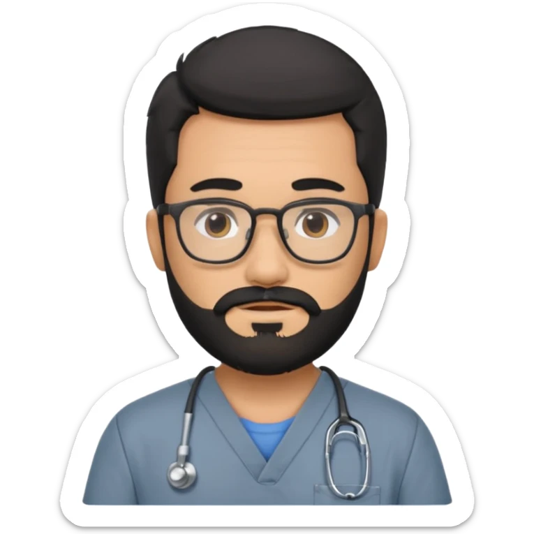 male with a scrubs color gray and blanck hair and tan skin and beard and glasses sticker