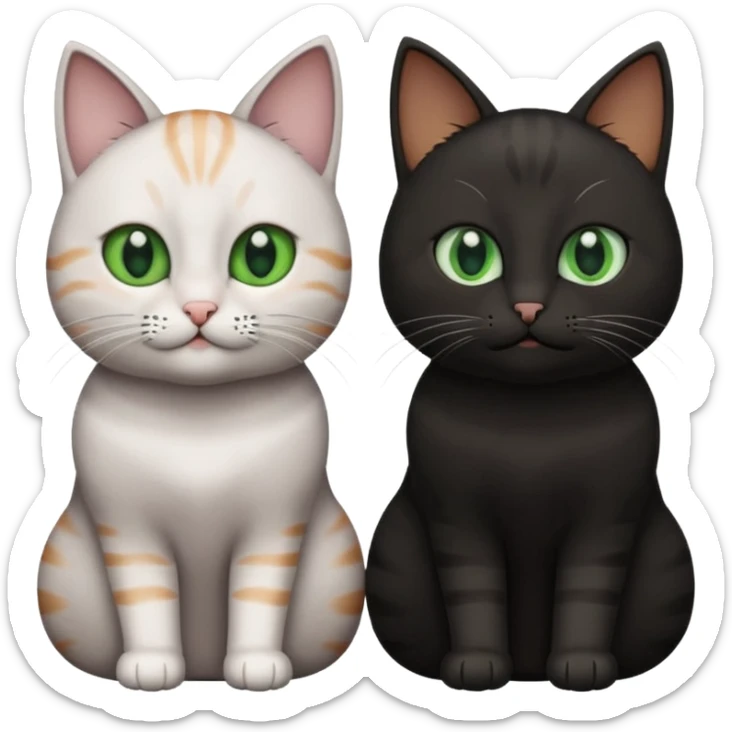 Can you make an emoji of two cats looking at each other, one black with brown eyes and the other gray with green eyes? sticker