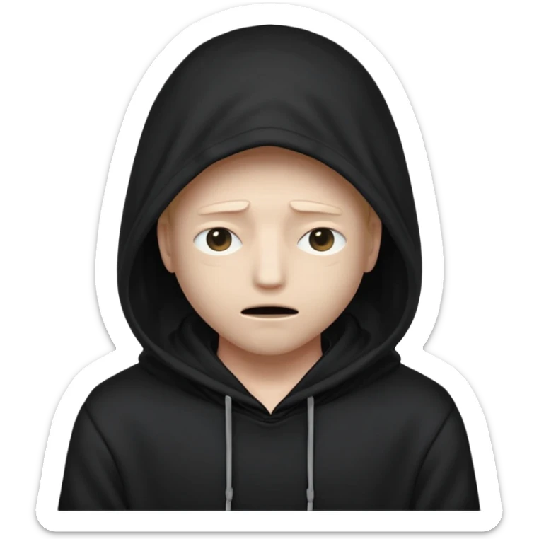 A mysterious character in a black hoodie, with the hood completely hiding their face in darkness—no eyes, no mouth visible. The overall atmosphere is dark and enigmatic, with a soft light from behind.
 sticker