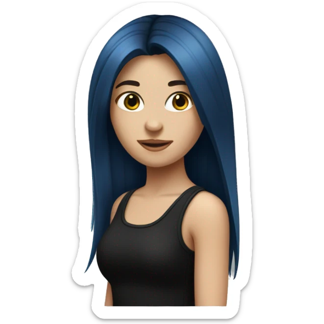 white girl with long straight dark blue hair wearing black tank top sticker