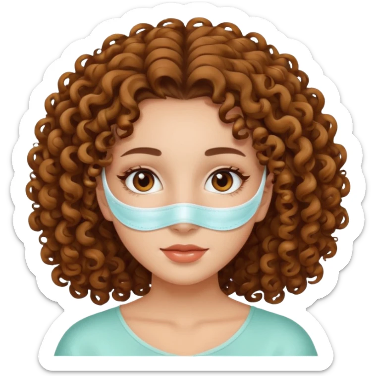 Girl with brow eyes and curly hair with mask for skincare sticker