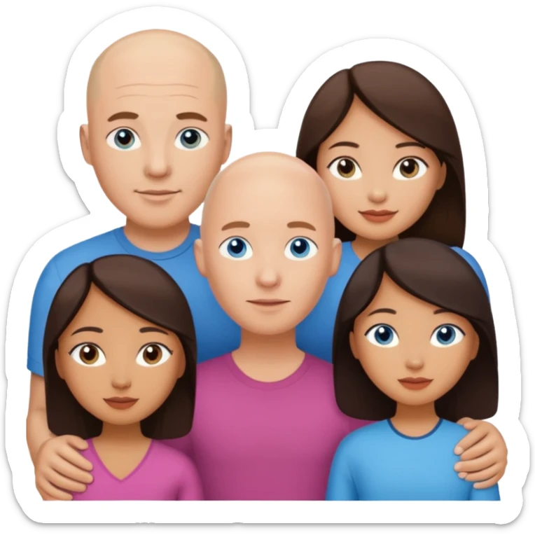 Bald white man blue eyes in love with Filipina woman 2 young Filipina girls sticker