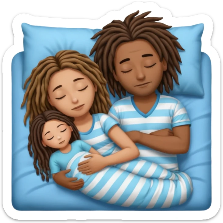 couple sleeping the male is brown skin with dreads and the female is hispanic with fair skin with long straight brunette hair sticker
