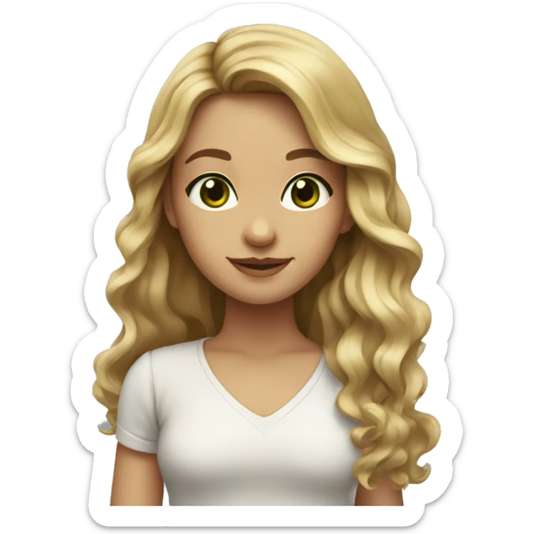 girl with long wavy brown and blonde hair, dark green eyes sticker