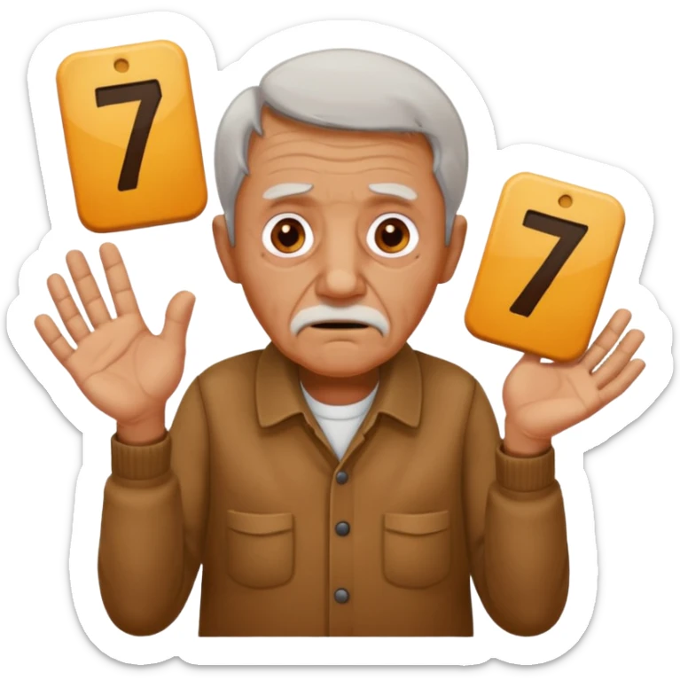 generate iphone emoji of a old gguy hold 7 and 11 numbers on hands scaried sticker