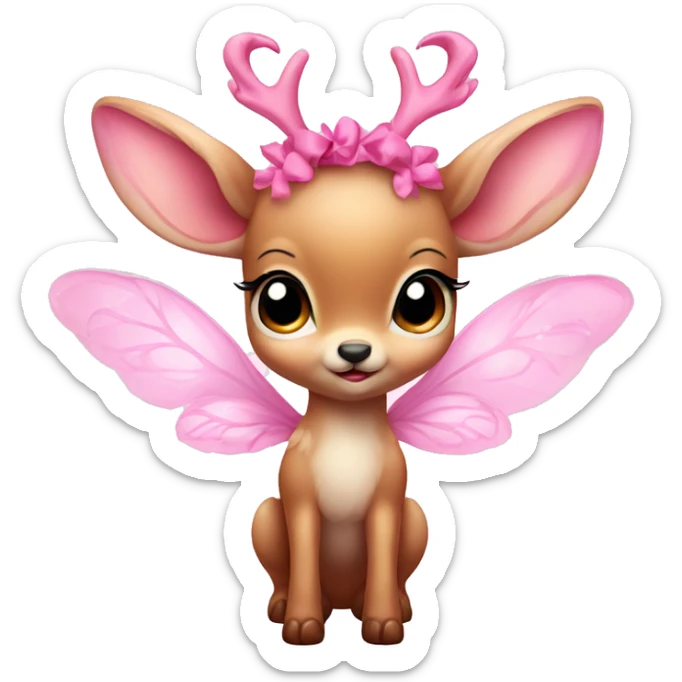 baby deer with fairy wings and a pink bow around its neck  sticker