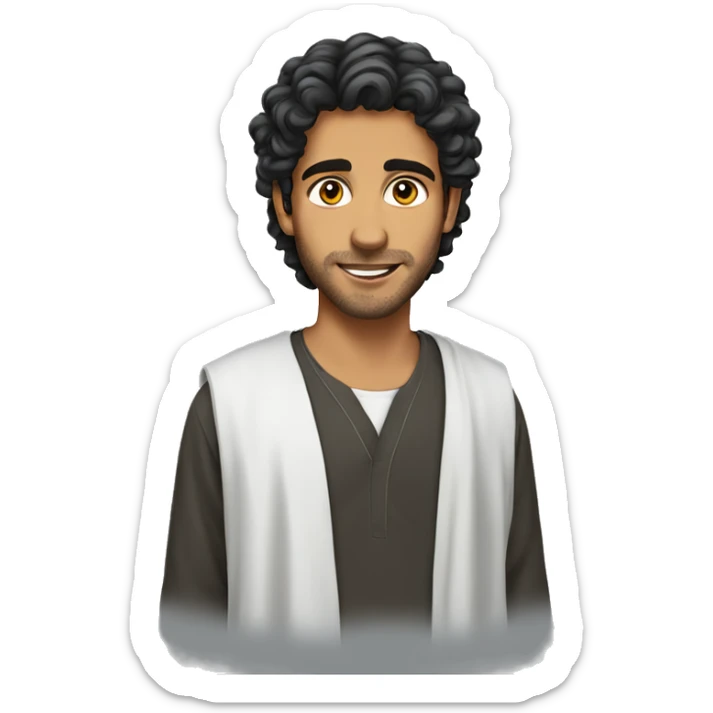 A young Arab adult who has long and curly hair in qamis. sticker