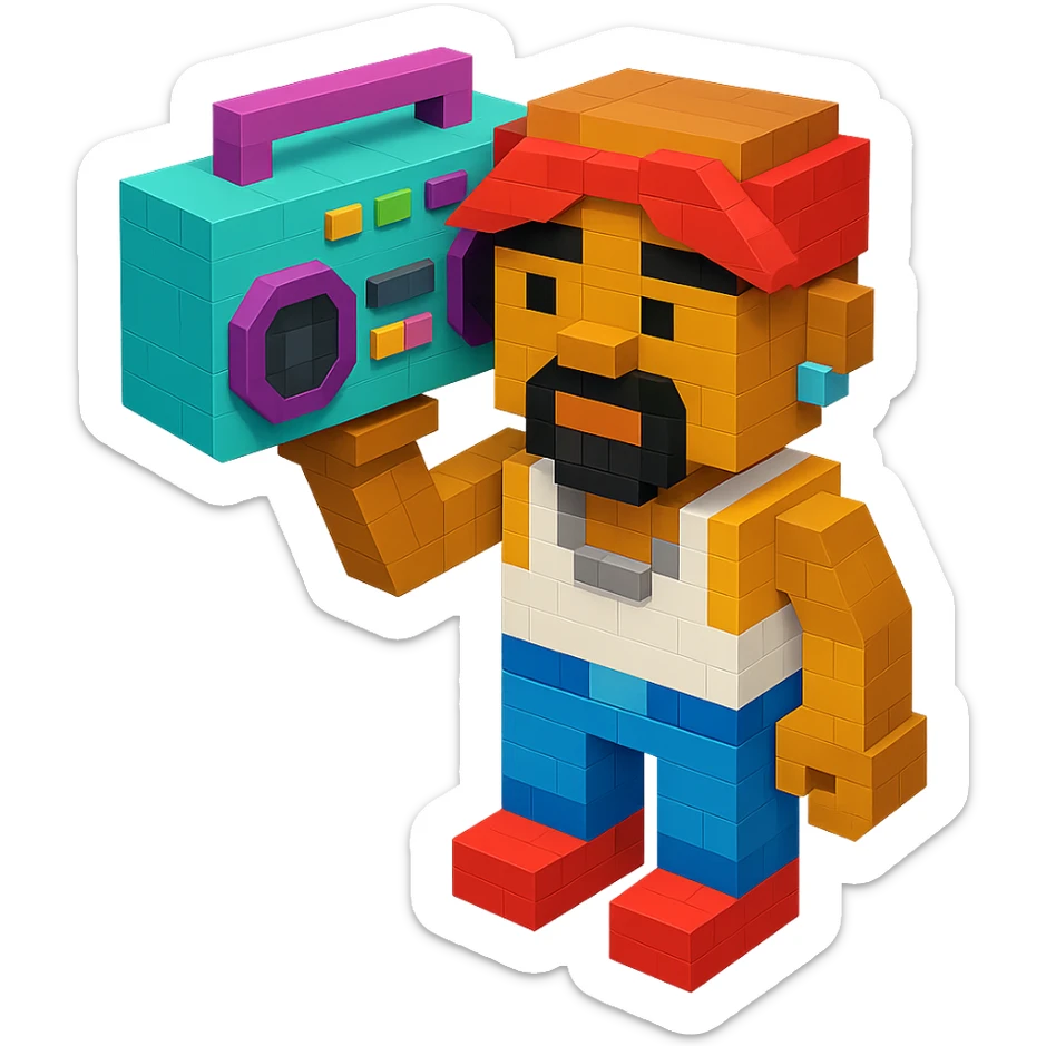Lego version of 2Pac holding a boombox sticker