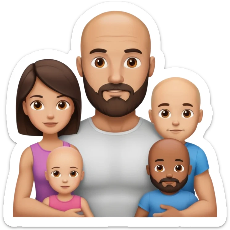 Muscular Bald man with a beard with his young beautiful brunette wife and their 3 sons sticker