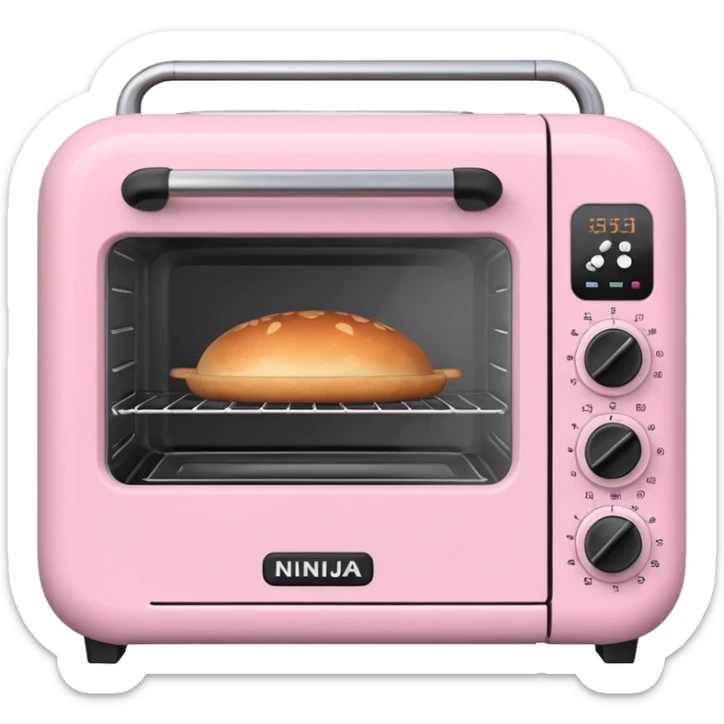 Cute emoji-style Ninja Combi countertop oven, pastel pink appliance, rounded edges, soft highlights, simple shadows, modern kitchen gadget aesthetic, realistic, centered, white background sticker