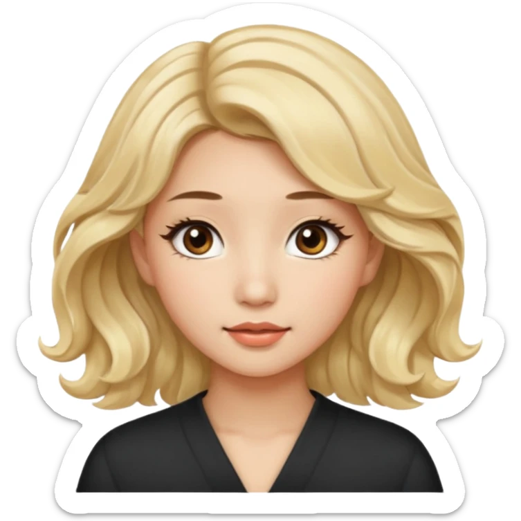 girl with wavy blonde hair with brown eyes asian with eyelashes sticker