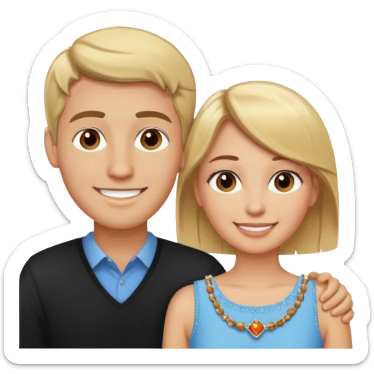 create couple emojis, tall blonde beaded guy, and short brown hair hazel eyed girl sticker