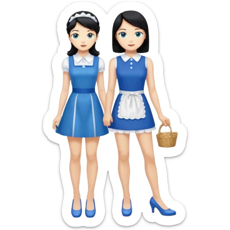 King, black hair, body, legst, blue eyes, blue garmont,  shoes, blonde maid, green eyes, sexy short sleveless White dress, shoes sticker